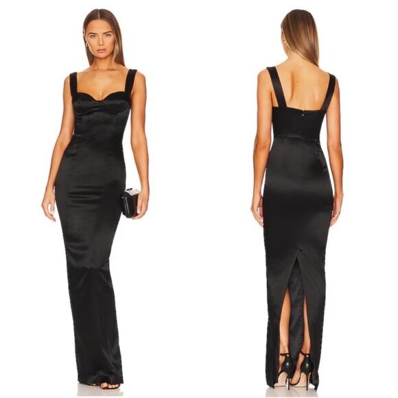SAU LEE Palmela Sweetheart Neckline Bodycon Black Maxi Dress Size 2 - Picture 2 of 8